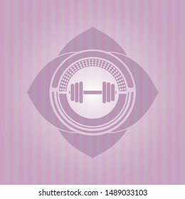dumbbell icon inside badge with pink background