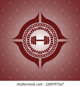 dumbbell icon inside badge with red background