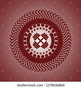dumbbell icon inside badge with red background