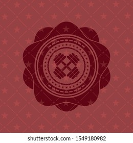 dumbbell icon inside badge with red background
