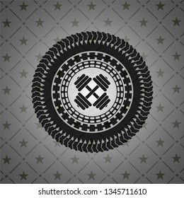 dumbbell icon inside black emblem. Vintage.