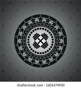 dumbbell icon inside black emblem. Vintage.