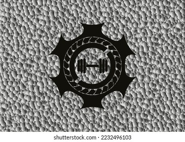 icono de timbre dentro del emblema negro con fondo de burbujas. Ilustración vectorial. Detallado. 