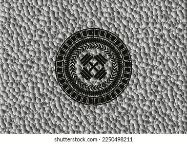 dumbbell icon inside black emblem with bubbles background. Vintage. Vector Illustration. Detailed. 