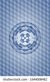icono de dumbbell dentro de la placa azul con fondo geométrico.