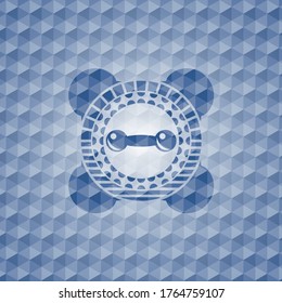 icono de timbre dentro del emblema azul con un patrón geométrico. 