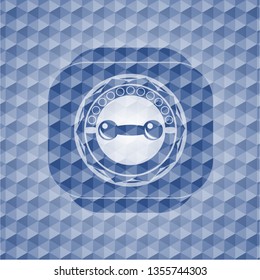 dumbbell icon inside blue hexagon badge.