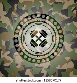 dumbbell icon inside camo texture