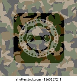 dumbbell icon inside camouflage texture