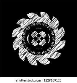 dumbbell icon inside chalk emblem