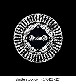 dumbbell icon inside chalk emblem