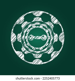 dumbbell icon inside chalk emblem. 