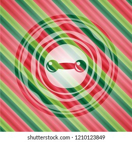 dumbbell icon inside christmas badge background.
