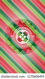 dumbbell icon inside christmas colors style emblem.