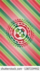 dumbbell icon inside christmas colors style badge.