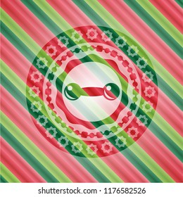 dumbbell icon inside christmas emblem background.