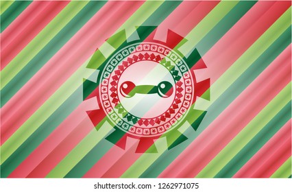 dumbbell icon inside christmas emblem.
