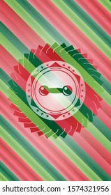dumbbell icon inside christmas emblem.
