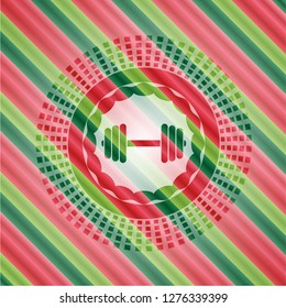 dumbbell icon inside christmas style emblem.