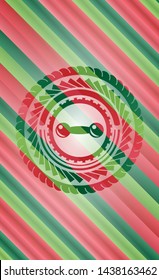 dumbbell icon inside christmas style badge..