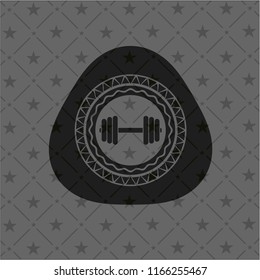 dumbbell icon inside dark emblem