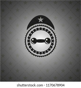 dumbbell icon inside dark emblem