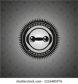 dumbbell icon inside dark emblem