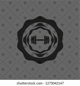 dumbbell icon inside dark emblem