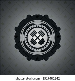 dumbbell icon inside dark emblem. Retro