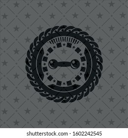 dumbbell icon inside dark emblem
