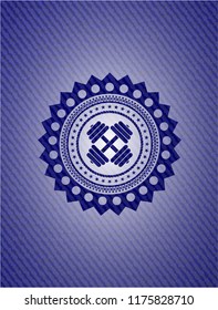 dumbbell icon inside emblem with denim texture