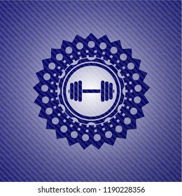 dumbbell icon inside emblem with jean high quality background