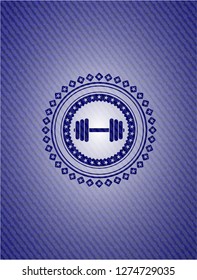 dumbbell icon inside emblem with jean high quality background