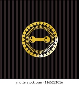 dumbbell icon inside gold emblem