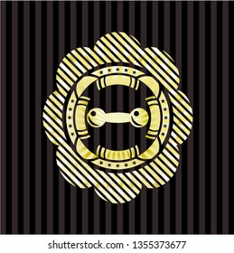 dumbbell icon inside gold shiny emblem