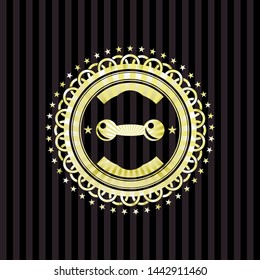 dumbbell icon inside gold shiny emblem