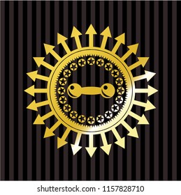 dumbbell icon inside golden badge or emblem