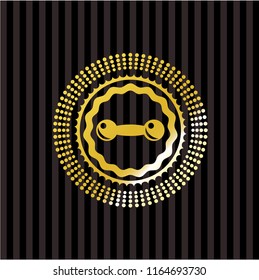 dumbbell icon inside golden badge