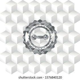dumbbell icon inside grey emblem. Vintage with geometric cube white background
