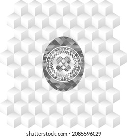icono de timbre dentro del emblema gris. Vintage con fondo blanco cubo geométrico. 