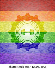 dumbbell icon inside lgbt colors emblem 