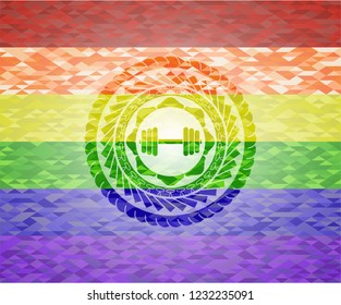 dumbbell icon inside lgbt colors emblem 