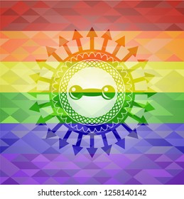 dumbbell icon inside lgbt colors emblem 