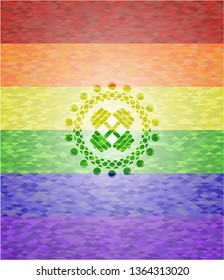 dumbbell icon inside lgbt colors emblem 