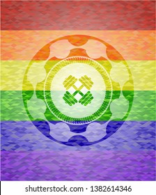 dumbbell icon inside lgbt colors emblem 