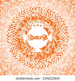 dumbbell icon inside orange mosaic emblem