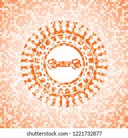 dumbbell icon inside orange mosaic emblem