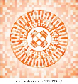 dumbbell icon inside orange mosaic emblem