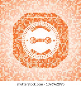 dumbbell icon inside orange mosaic emblem with background