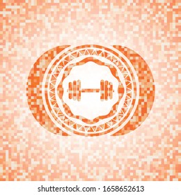 icono de timbre dentro del emblema de mosaico naranja con fondo